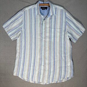 Nat Nast Mens Striped Linen American Fit Short Sleeve‎ Button Up Shirt Size L
